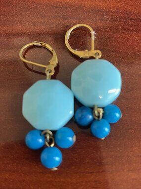 Anthropologie beaded earrings with self-clasp, blue. EUC.